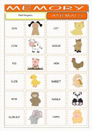 English Worksheet: Animals Memory