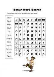 English Worksheet: Satyr Word Search