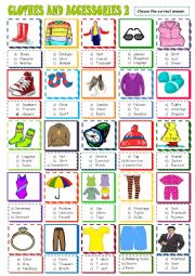 English Worksheet: Clothes and accessories, multiple choice 2