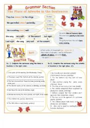 English Worksheet: The place of adverbs