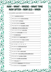 English Worksheet: Asking Wh questions