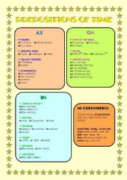 English Worksheet: PREPOSITIONS OF TIME-RULES