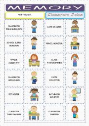 English Worksheet: Classroom Jobs Memory