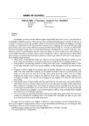English Worksheet: Test on Reading Comprehension and Writing