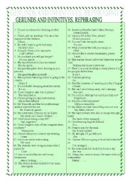 English Worksheet: GERUNDS AND INFINITIVES, REPHRASING