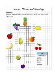English Worksheet: Fruits: words and drawings