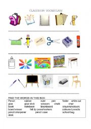 English Worksheet: Classroom supplies