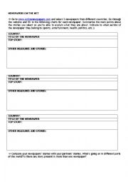 English Worksheet: Internet Activities 2 - Newspapers on the Web