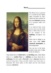 English Worksheet: Describe the Mona Lisa