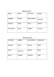 English Worksheet: Movie Bingo cards