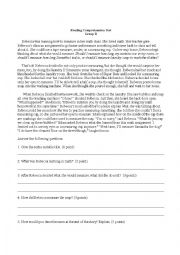 English Worksheet: Reading Comprehension