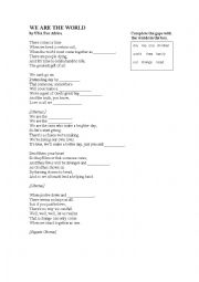 English Worksheet: We are the world song