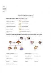 English Worksheet: THE FIRST QUIZ FOR THE LEVEL A1.1