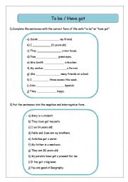 English Worksheet: To be / Have got