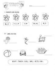 English Worksheet: COLORS, NUMBERS, TOYS