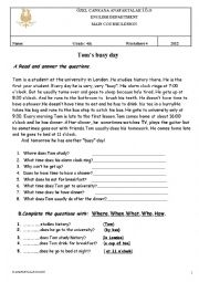 English Worksheet: daily routines