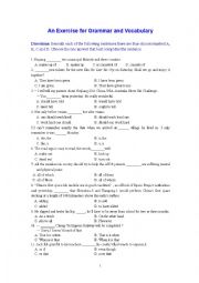 English Worksheet: An Exercise for Grammar and Vocabulary