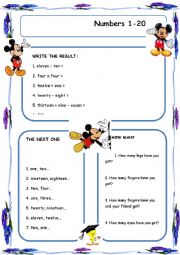 English Worksheet: Numbers 1-20