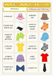 English Worksheet: Colours and Clothes Memory