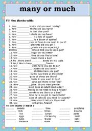 English Worksheet: ( Countable /Uncountable )  Many /Much / Nouns