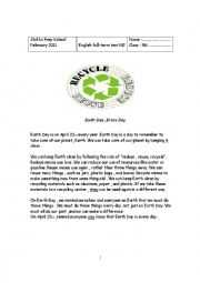 English Worksheet: earth day