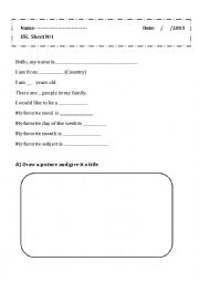 English Worksheet: introducing yourself