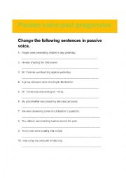 English Worksheet: Past Progressive- Passive voice