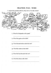 English Worksheet: simple past: was - were