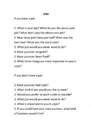English Worksheet: Jobs questions