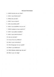 English Worksheet: Personal information questions