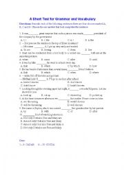 English Worksheet: A Short Test for Grammar and Vocabulary
