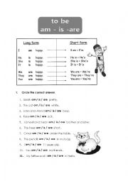 English Worksheet: verb to be (am is are)