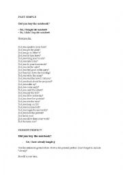 English Worksheet: Past Simple and Present Perfect with irregular verbs