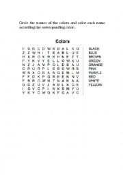 English Worksheet: Wordsearch colors