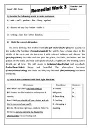 English Worksheet: remedial work 8th form