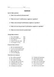 English Worksheet: Simple Past Test