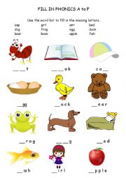 English Worksheet: Phonics Fill In A-G