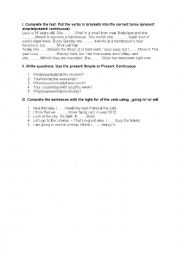 English Worksheet: Present tense and future tenses