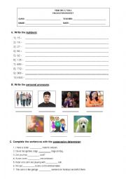 English Worksheet: Numbers, Personal Pronouns and Possessive Determiners
