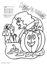 English Worksheet: colour by numbers - halloween pumpkin