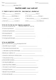 English Worksheet: Have and Has got practice sheet