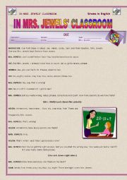 English Worksheet: Playscript: In Mrs. Jewels classroom