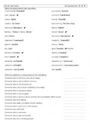Vocabulary worksheet: moral description / personality adjectives