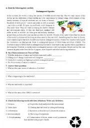 English Worksheet: Endangered Animals