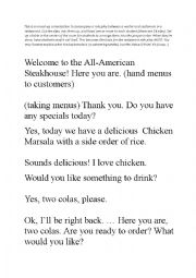 English Worksheet: Restaurant Mixed-Up Conversation