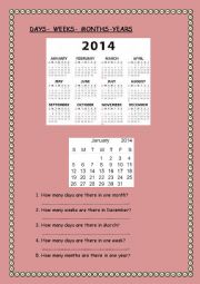 English Worksheet: STUDY A CALENDAR