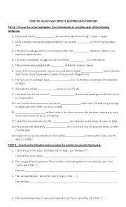 English Worksheet: Quiz on cause and effect