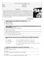English Worksheet: Exam with reading and listening activities about Martin L. King