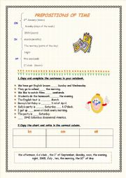 English Worksheet: Prepositions of time