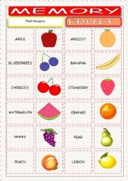 English Worksheet: Fruit Memory